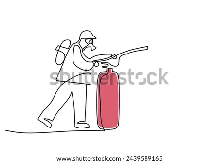 One continuous line drawing of firefighter extinguished the fire