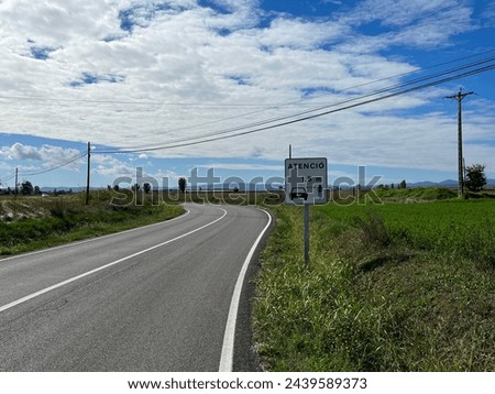 Road with cycling sign around Albons in Catalunia Spain Royalty-Free Stock Photo #2439589373
