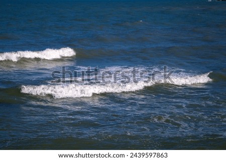 Marine dark blue background with waves with white foam. The surf. Background