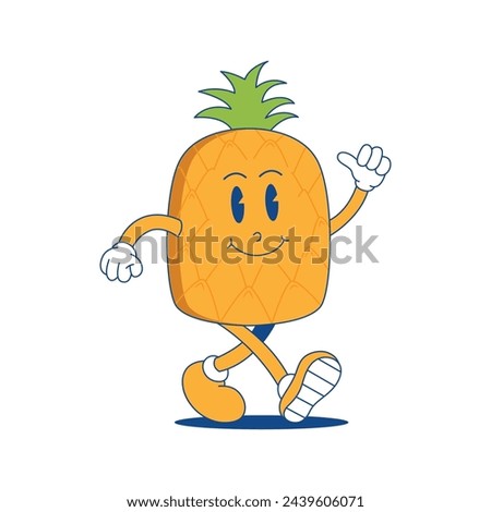 Pineapple Retro Mascot. Funny cartoon character of Pineapple.