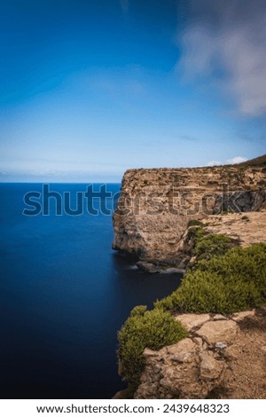 Dingli Cliffs, coast of Malta. Long exposure picture, june 2023