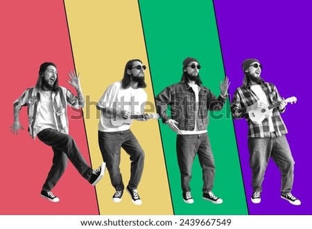 Cartoon Retro Party Creative Art Collage. Geometric Abstract Illustration. Poster Banner Flyer Post Card Placard Background Copy Space Design Artwork Groovy Disco Vintage Dance Song Advertisment Trend