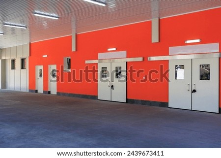 Doors of an emergency room in a hospital. Background with selective focus and copy space for text