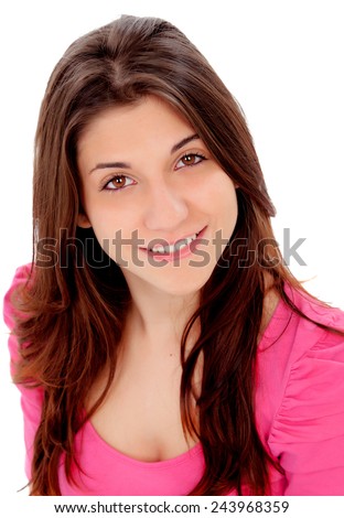 Attractive young girl in pink isolated on a white background
