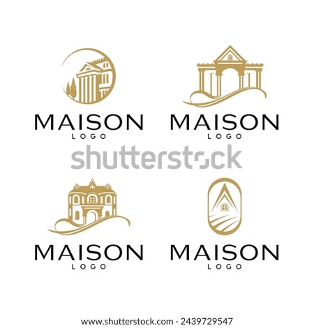 Set of luxury and elegant classic house logo design in gold color. Maison Loo design set