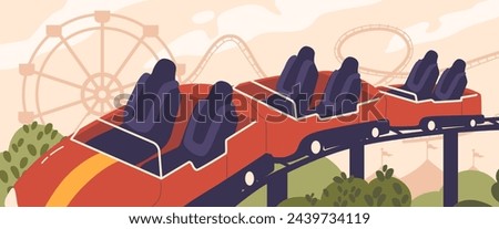 Vector Thrilling And Dynamic Roller Coaster, Gravity-defying Amusement Park Rides That Feature Steep Drops, Twists Royalty-Free Stock Photo #2439734119