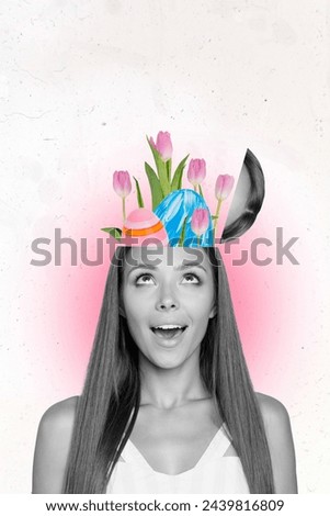Vertical creative picture collage young girl open head brain easter concept plant flora tulips flowers blossom springtime holiday