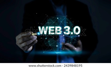 decentralized technology network Web 3.0 concept, important infrastructure, Blockchain, Metaverse, Cutting-Edge Technology, hand Touching web 3.0 Icon On background of decentralized big data.