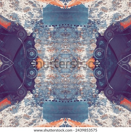 Abstract Mechanical Symmetry, Artistic Manipulation Of Heavy Machinery Against Textured Wall