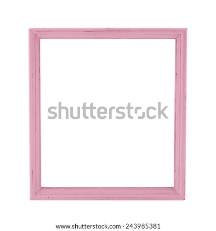Pastel pink color wood photo frame in country rustic style isolated on white background,Template for add photo