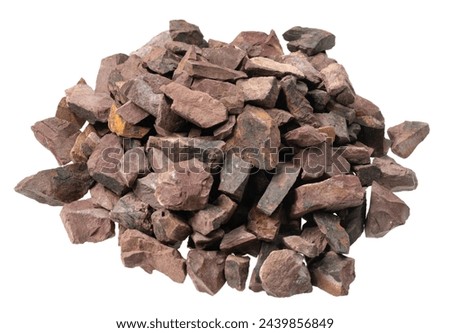 crushed stone crumb isolated white background close-up. rubble in a heap. natural decorative primer for designers. fraction texture