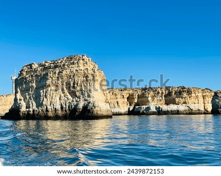 Beautiful view of Benagil Cave in Carvoeiro Algarve Portugal. Travel concept. view from the boat. 