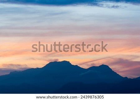 Highest mountain Puig Major on the island of Majorca in Spain at idyllic sunset Royalty-Free Stock Photo #2439876305
