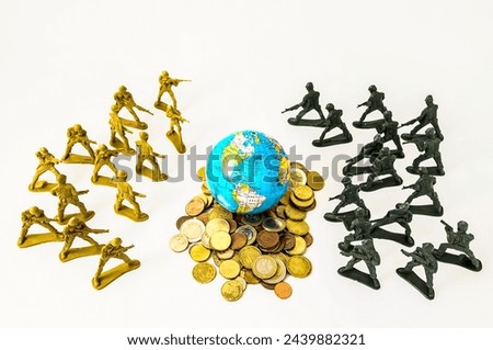 Plastic Lead Soldiers Representing War on a White Background Royalty-Free Stock Photo #2439882321