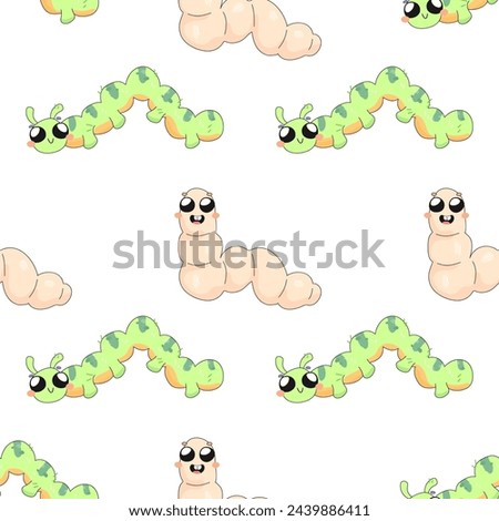 Seamless pattern, caterpillar, worm, cartoon, baby. on white background for fabric, wrapping paper