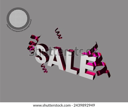 3D text written "SALE" with party decorations around the main text, pink.