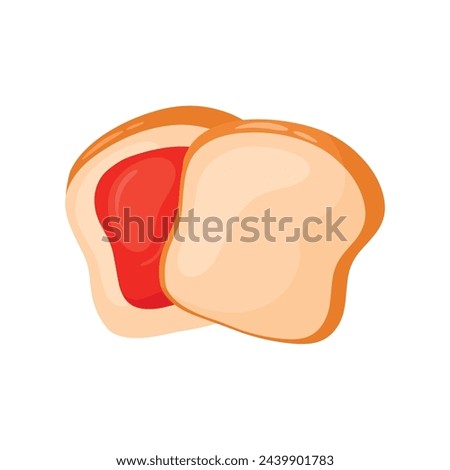 Toast with strawberry jam cute cartoon clip art. Two slices of french fried toast for breakfast food concept. Vector illustration Isolated on White Background