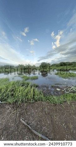 Portrait photo of a lake view decorated with clouds