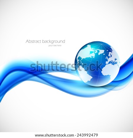 Abstract background  with globe and waves in blue color