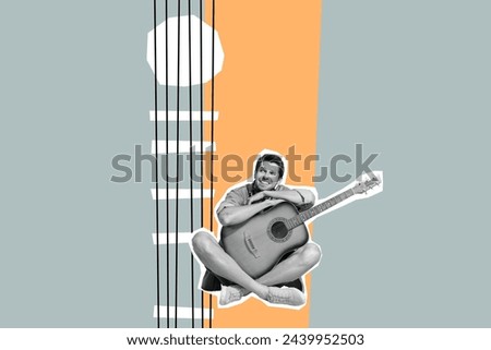 Composite collage picture image of funny male listen music have fun play guitar fantasy billboard comics zine