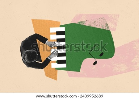 Creative image picture collage man piano player keyboard musician artist concert hobby entertainment orchestra melody drawing background