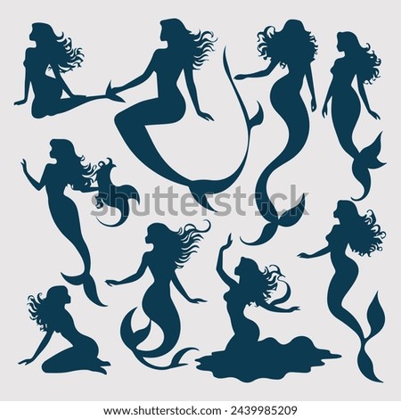 flat design mermaid silhouette collection