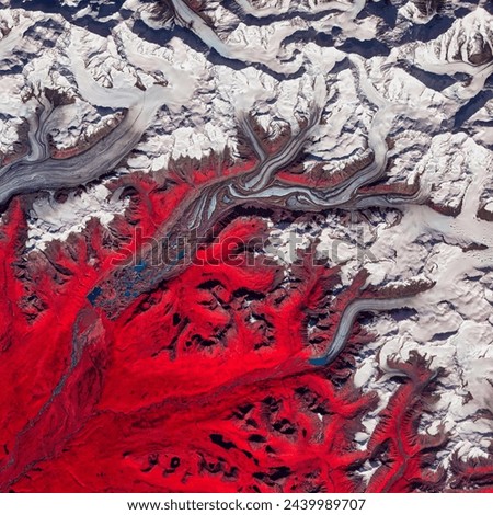Susitna Glacier, Alaska. Acquired August 27, 2009, this falsecolor image shows the complex marbled surface of Alaskas Susitna Glacier. Elements of this image furnished by NASA.