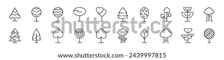 Set of line icons of trees. Editable stroke. Simple outline sign for web sites, newspapers, articles book