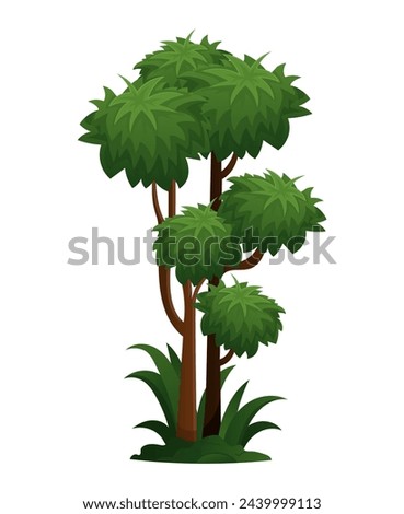 Image of a jungle tree. This is a jungle tree, depicted in a dynamic illustration with a colorful design on a pristine white background. Vector illustration.