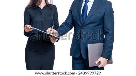 Business partner at meeting negotiation. Dealing with contract. Businesspeople signing the document. Businesspeople signing contract. Signing business agreement isolated on white. Written contract