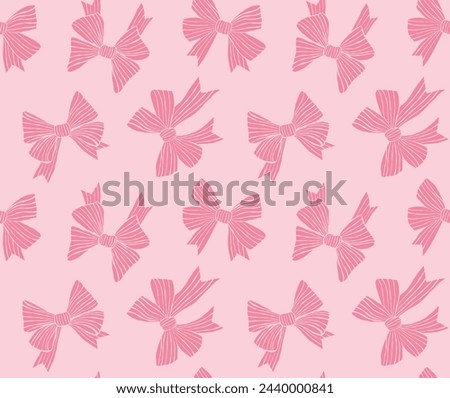 Cute hand drawn bow design. seamless pink ribbon bow on a pink background. Trendy vector line drawing.