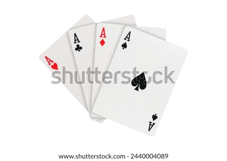Set of four aces playing cards suits on white background