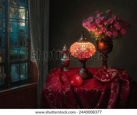 Still life with  table lamp in Eastern style