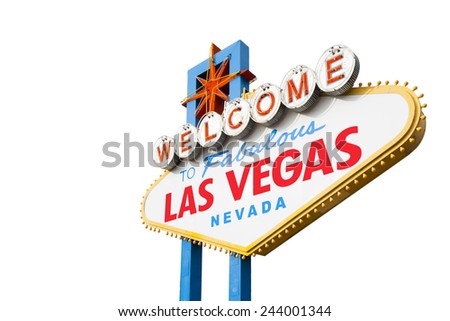 Welcome to Las Vegas Neon Light Sign Isolated on White with Clipping Path Royalty-Free Stock Photo #244001344