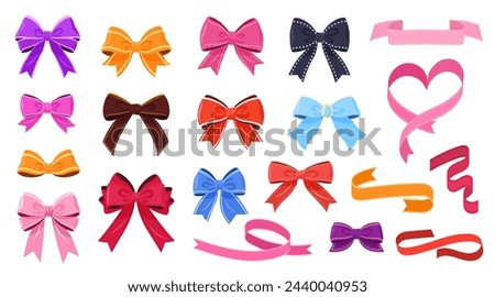 Multicolored bowknot and ribbons collection. isolated gift bows on a white background. These festive vector illustrations can be used for decoration, celebrations, weddings and party designs.