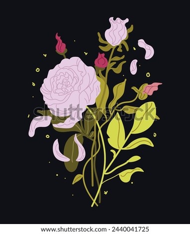 Hand drawing of different flowers, with shades of pink, in an easy-to-edit vector. EPS 10