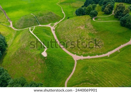 Panorama view of the Hillforts of Kernave, ancient capital of Grand Duchy of Lithuania. Royalty-Free Stock Photo #2440069901