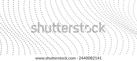 Halftone monochrome background with flowing dots. Abstract wave black and white texture. Vector illustration