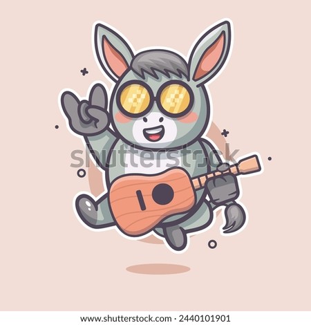 cool donkey animal character mascot playing guitar isolated cartoon