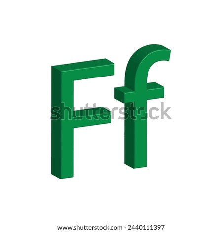 3D alphabet F in green colour. Big letter F and small letter f isolated on white background. clip art illustration vector