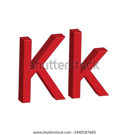 3D alphabet K in red colour. Big letter K and small letter k isolated on white background. clip art illustration vector