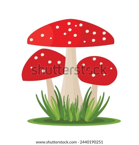 Red mushrooms isolated on white, cartoon vector illustration