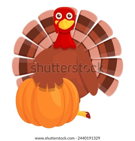 Thanksgiving turkey with pumpkin icon. Cartoon of Thanksgiving turkey with pumpkin icon for web design isolated on white background