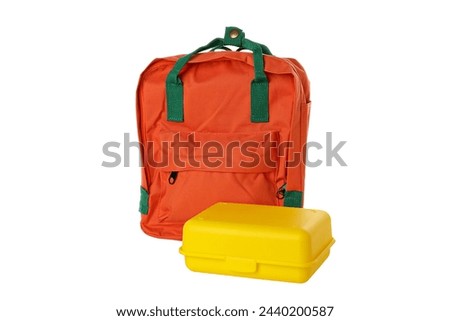 PNG,Yellow lunch box with a backpack, isolated on white background