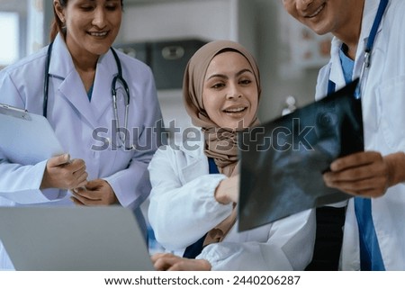 Medical team working on digital tablet healthcare doctor technology tablet using x-ray film analyzed the results of medical reports.