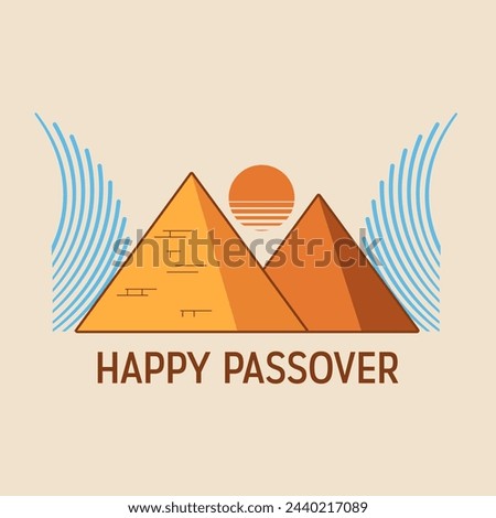 Vector Minimalistic Illustration of Passover Celebrations. Emblem of Wine, Egyptian Pyramids and Waves on a white background. The Escape from Egypt concept. Pesach Icons. Royalty-Free Stock Photo #2440217089