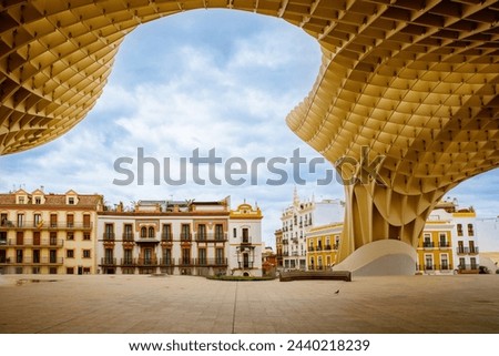 Metropol Parasol wooden structure located in the old quarter of Seville, Spain. Empty place without people. Royalty-Free Stock Photo #2440218239