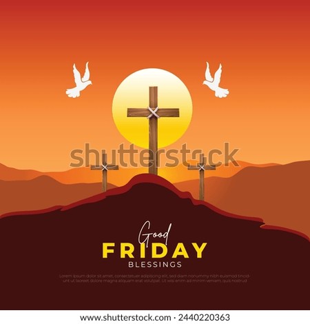 Good Friday post and creatives. Happy Good Friday and Holy Week Flyer Design with Text and Christian Cross Royalty-Free Stock Photo #2440220363