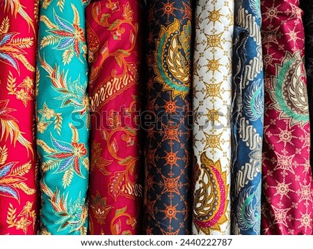 Traditional, colorful, Indonesian Batik fabrics sold at a market