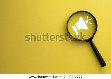 Attention sign,Information,News,Attention,advertising,Online shopping,e-commerce,announce promotion,Digital Marketing,Social media concept.,Magnifyglass focus on megaphone icon. Royalty-Free Stock Photo #2440242799